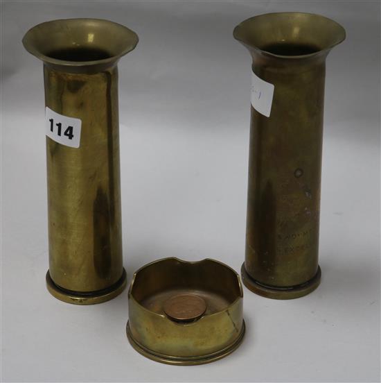 Three Trench art shell cases